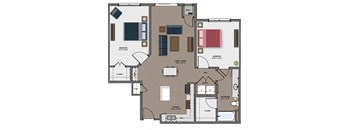 a floor plan of a house with a bedroom and a living room