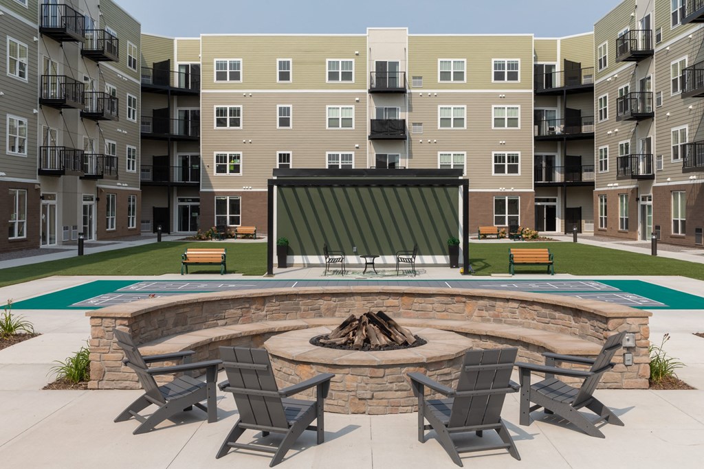 an outdoor amphitheater and fire pit at The Edison at Rice Creek, Minnesota, 55126