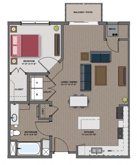 a floor plan of a bedroom apartment with a closet and a bathroom at The Edison at Maple Grove, Minnesota, 55129