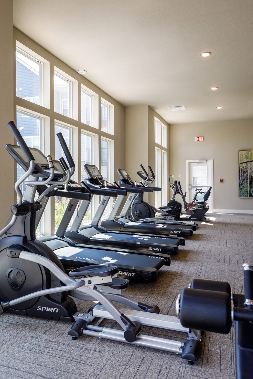 a row of cardio bikes in a gym at The Edison at Blue Springs, Blue Springs, MO