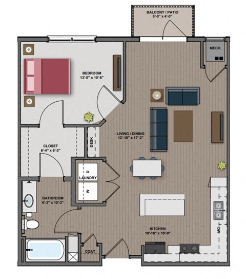 a floor plan of a bedroom apartment with a bathroom and a living room at The Edison at Maple Grove, Minnesota