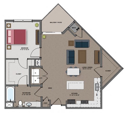 a floor plan of a bedroom apartment with a closet and a bathroom at The Edison at Maple Grove, Maple Grove, MN 55129