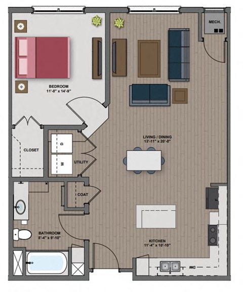 a floor plan of a residence with a bedroom and a living room at The Edison at Maple Grove, Maple Grove, 55129