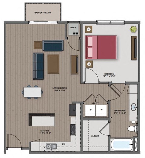 a floor plan of a house with a bedroom and a living room at The Edison at Maple Grove, Minnesota