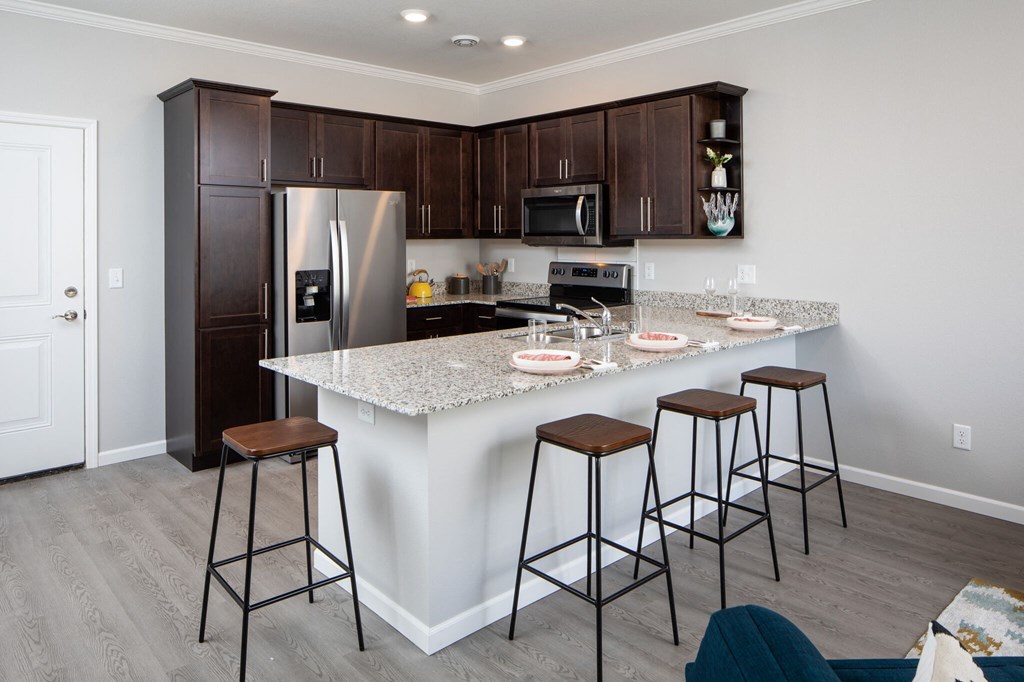 Fitted Kitchen With Island Dining at The Edison at Rice Creek, Shoreview, 55126