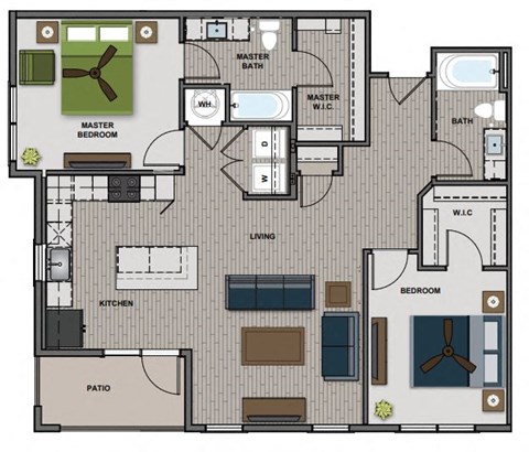 Morgan - 2 Bedroom 2 Bath 1,184 Sq. Ft. Floor Plan at The Edison at Blue Springs, Blue Springs, MO 64014