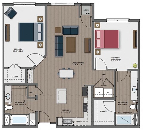 a floor plan of a residence with a bedroom and a living room at The Edison at Maple Grove, Maple Grove Minnesota