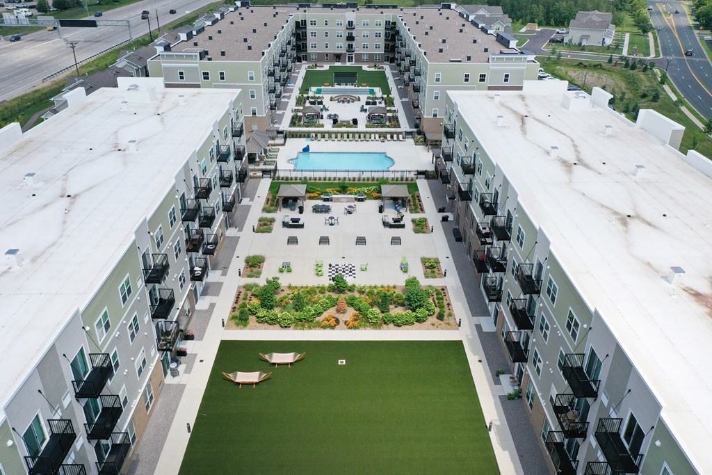 a view of the courtyard from the top of the building at The Edison at Rice Creek, Shoreview, 55126