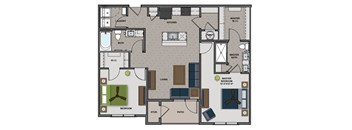 Tesla II - 2 Bedroom 2 Bath 1,142 Sq. Ft. Floor Plan at The Edison at Blue Springs, Missouri, 64014