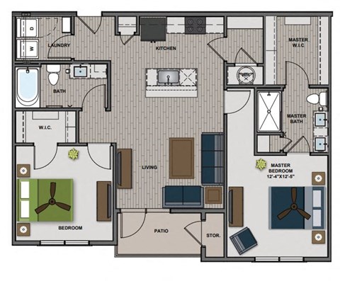 Tesla - 2 Bedroom 2 Bath 1,106 Sq. Ft. Floor Plan at The Edison at Blue Springs, Missouri