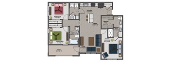 a floor plan of a house with a large terrace  at The Edison at Tiffany Springs, Missouri