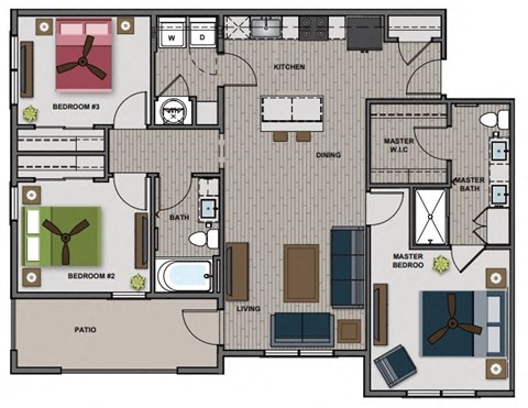Wright - 3 Bedroom 2 Bath 1,224 Sq. Ft. Floor Plan at The Edison at Blue Springs, Blue Springs, MO