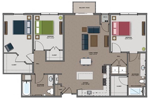 a floor plan of a house with bedrooms and a large living room at The Edison at Maple Grove, Maple Grove