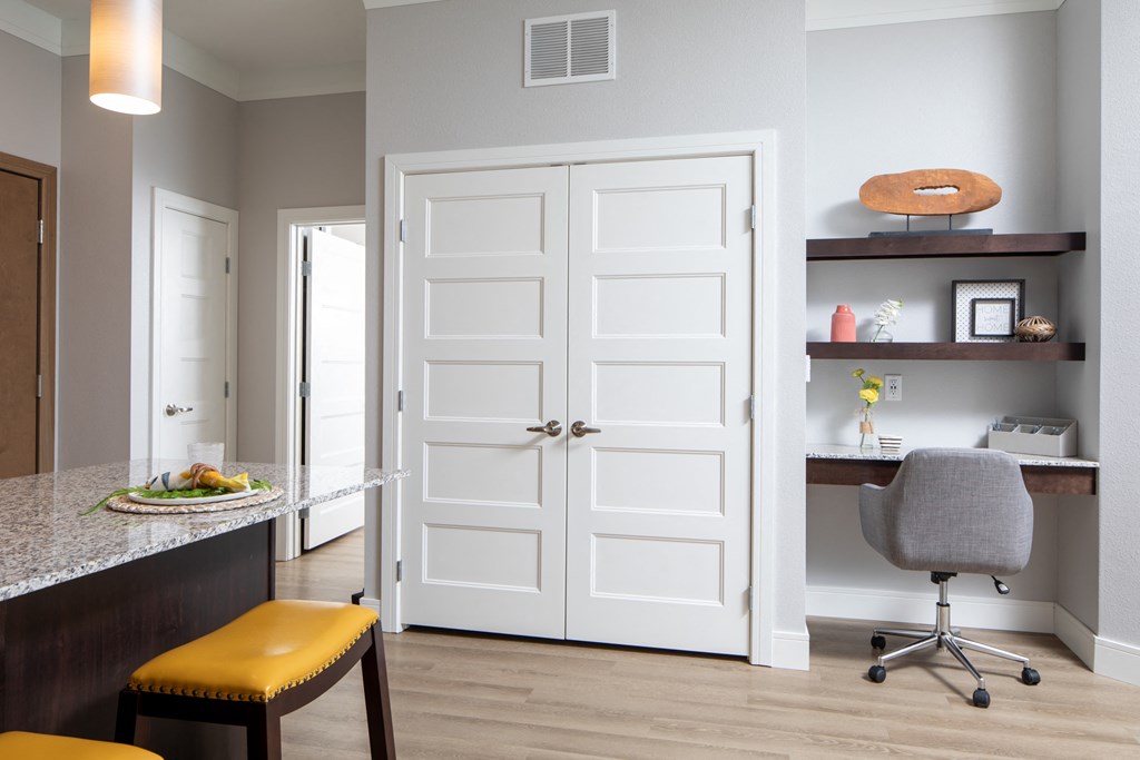 a home office with a desk and chair at The Edison at Rice Creek, Shoreview, MN, 55126