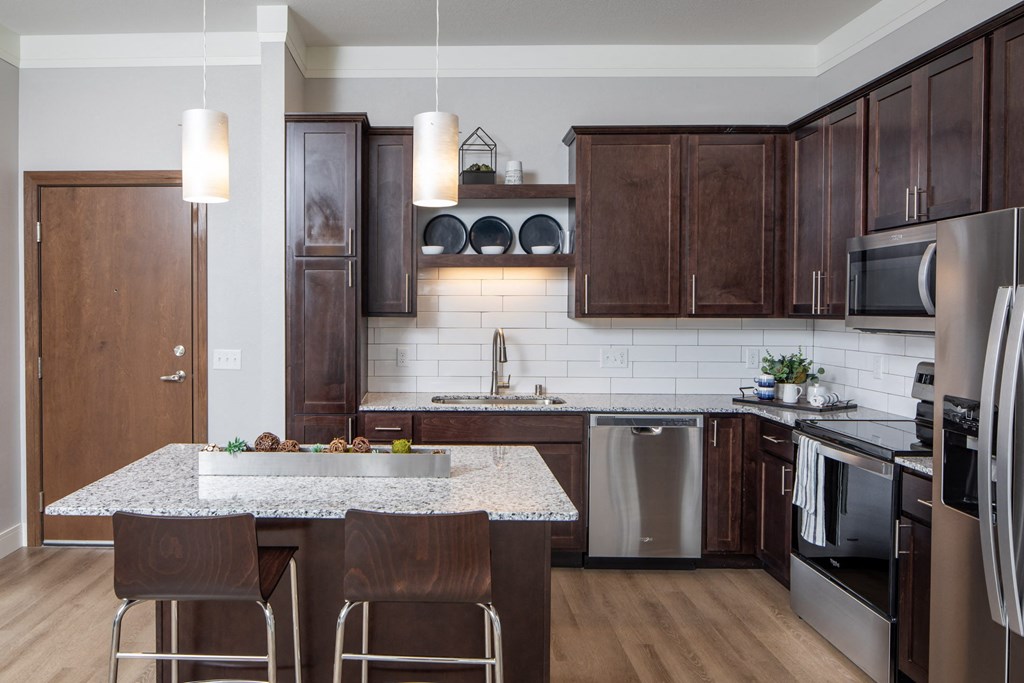 Tesla Kitchen with Front Door View at The Edison at Spirit, Lakeville Minnesota