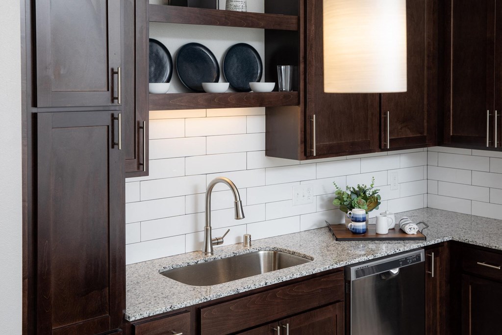 Ford Kitchen with Backsplash View at The Edison at Spirit, Lakeville Minnesota