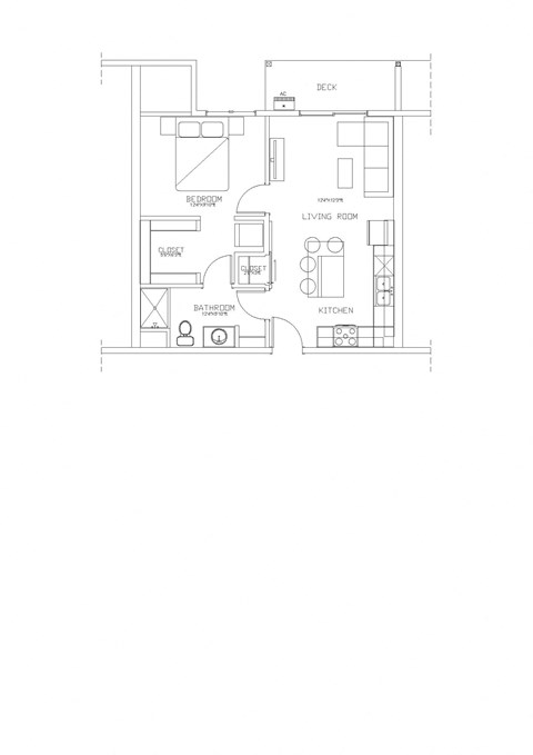 1 Bed/ 1 Bath, Detached Garage- Floor Plan