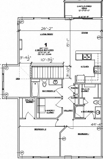 FLOOR PLAN, UPPER 2 BED / 2 BATH / CORNER 