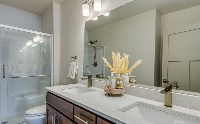Stylish Double Sink Vanity in the Primary Bathroom for Added Luxury
