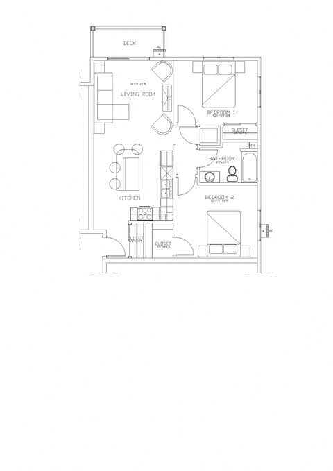 2 Bed/1 Bath Floor Plan