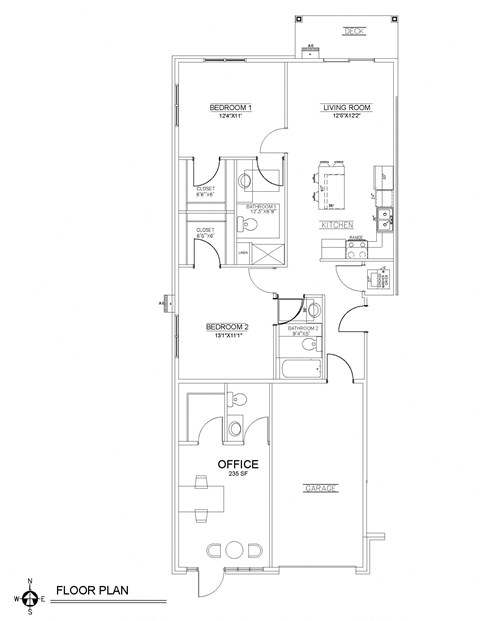 2 Bed/ 2 Bath- Attached Garage, Floor Plan