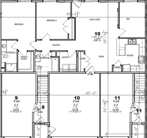a floor plan of a house with bedrooms and baths and a garage