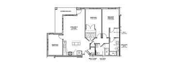 A floor plan of a house with labeled rooms and dimensions.