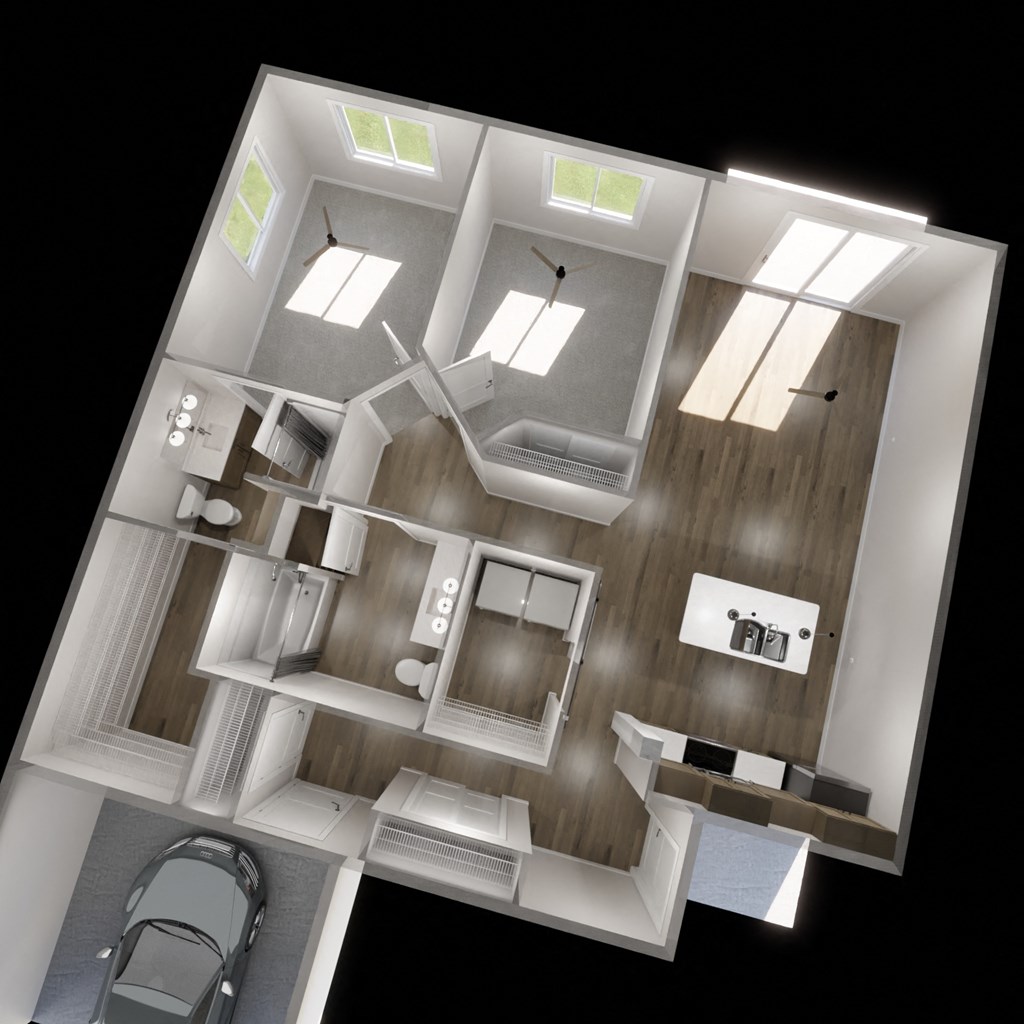 2 Bed/2 Bath with Attached Garage Floor Plan Rendering