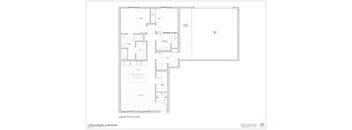 A floor plan of a building with multiple rooms and labeled areas.