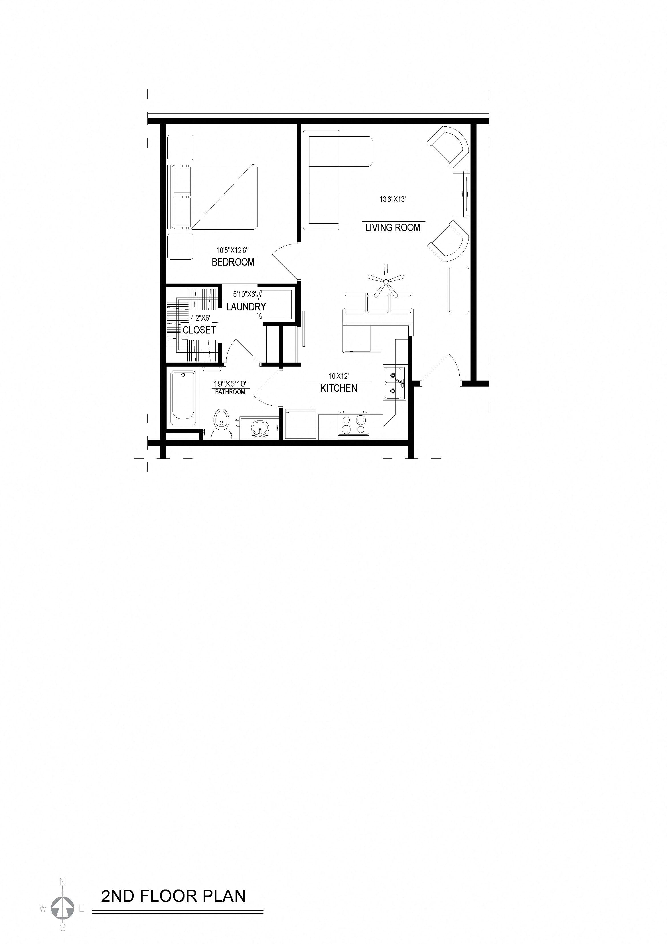 1 Bed/1 Bath, Detached Garage Floor Plan