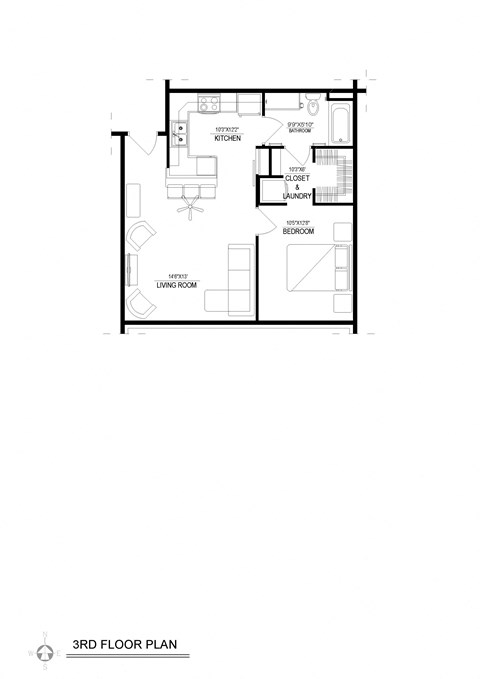 1 Bed/1 Bath, Detached Garage, Floor Plan