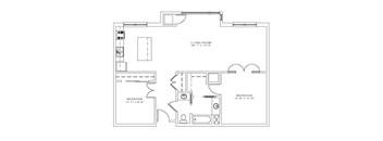 2 Bed 1 Bath Floorplan