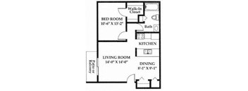 the floor plan of a small house with a living room and a bedroom