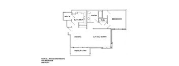 A floor plan of a one bedroom apartment.
