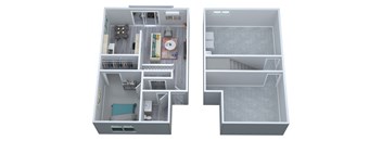 A diagram of a small apartment with two bedrooms and a living room.