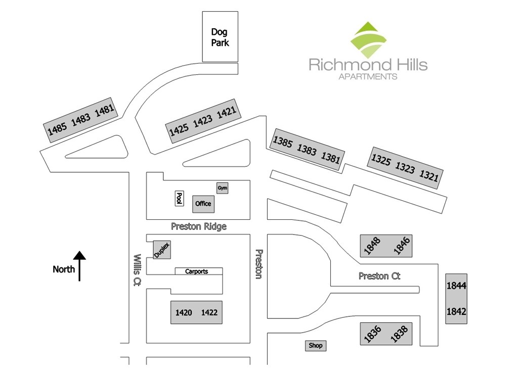 A map of the Richmond Hills Apartments complex.