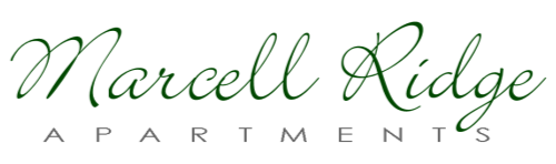 The image is a logo for Marcel Ridge Apartments.