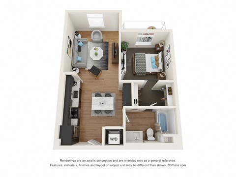 The Postmark Apartments A3B 3D Floor Plan