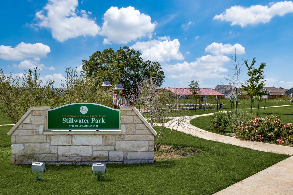 Stillwater Park Exterior Monument Sign and Pathway