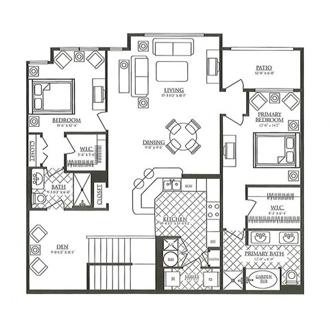 a floor plan of a residence with bedrooms and baths