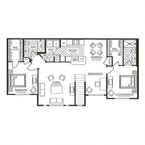 a floor plan of a home with bedrooms and a large living room