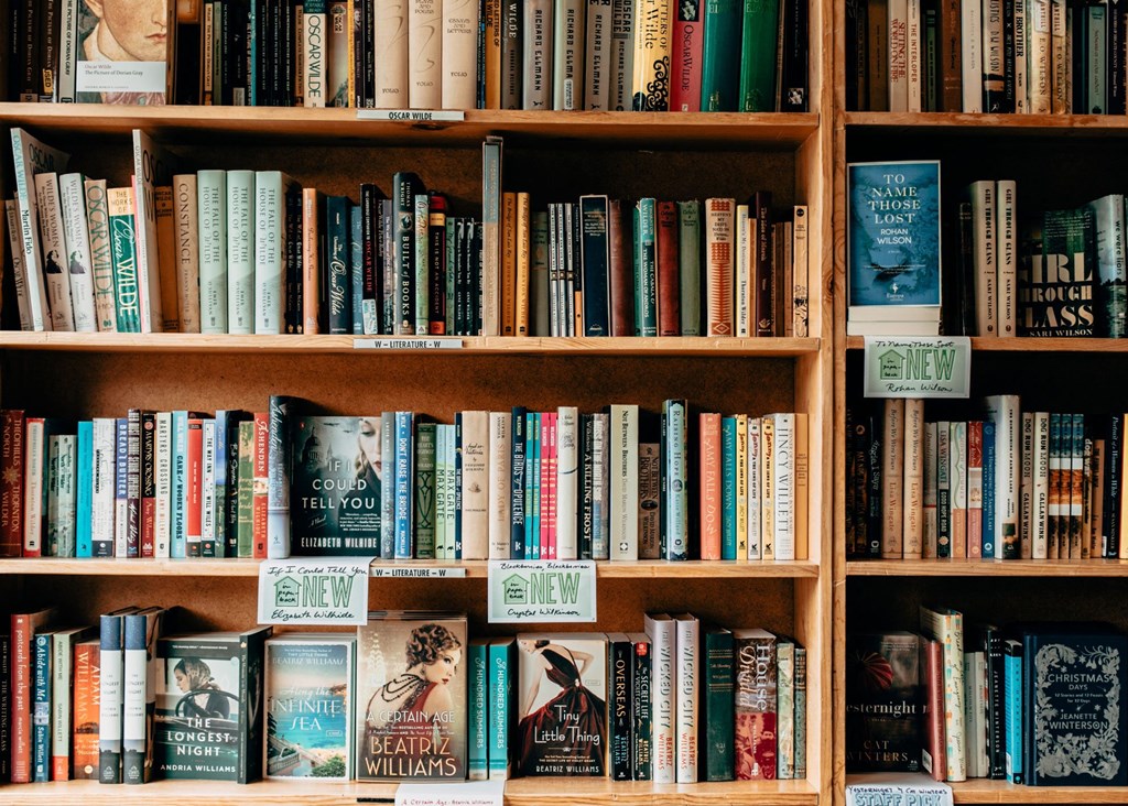 a bookcase filled with lots of books