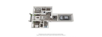 B1P 3D floorplan - 2 bed 2 bath 1072 sqft