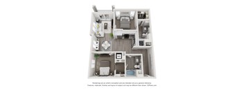 B2 3D floorplan - 2 bed 2 bath 1045 sqft