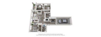 C1P 3D floorplan - 3 bed 2 bath 1325 sqft