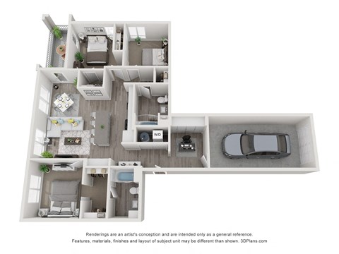 C1P 3D floorplan - 3 bed 2 bath 1325 sqft