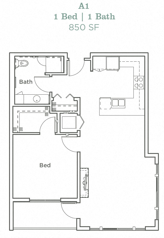 Portera at the Grove_Wilsonville OR_Floor Plan A1_One Bedroom One Bathroom