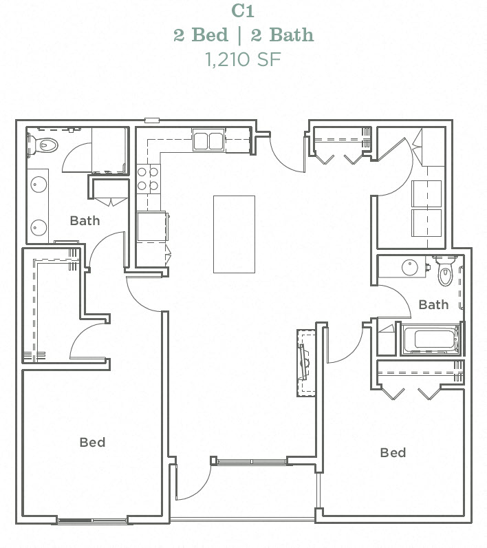 Portera at the Grove_Wilsonville OR_Floor Plan C1_Two Bedroom Two Bathroom