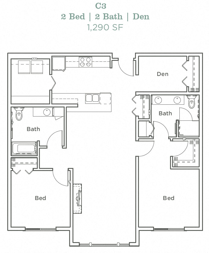 Portera at the Grove_Wilsonville OR_Floor Plan C3_Two Bedroom Two Bathroom