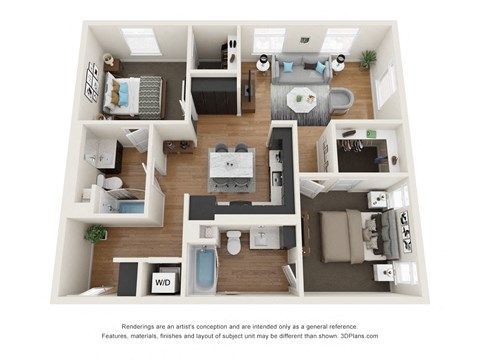 The Postmark Apartments B7B 3D Floor Plan
